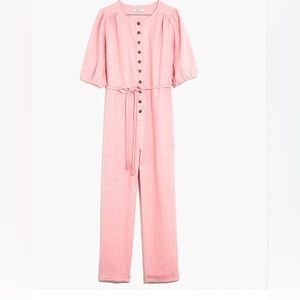 Madewell Linen-Blend Puff-Sleeve Tassel-Tie Jumpsuit